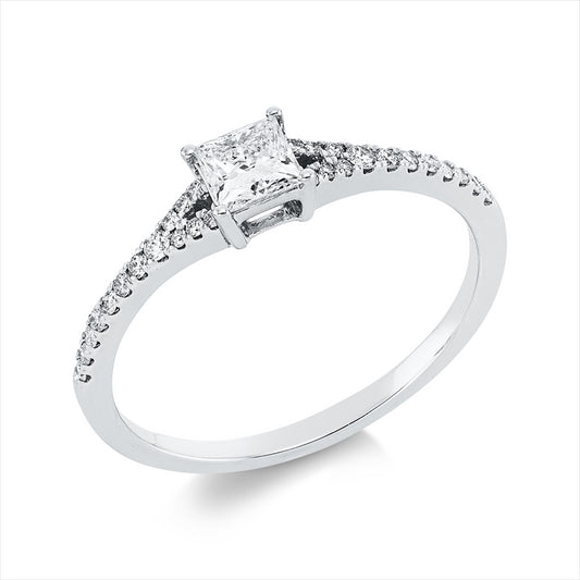 Ring 18 kt WG, GIA 7521847399, 2 Brill. 0,02 ct, TW-si, 1 Princ. 0,31 ct, E-vvs2, 26 Brill. 0,10 ct, TW-si
