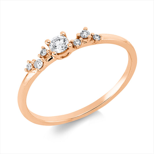 Ring 18 kt RG, 1 Brill. 0,10 ct, TW-si, 6 Brill. 0,05 ct, TW-si