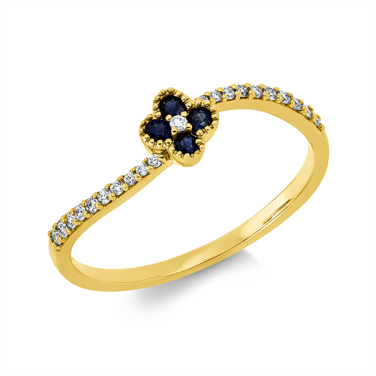 Ring 18 kt GG, 21 Brill. 0,10 ct, TW-si, 4 Saphire 0,16 ct blau