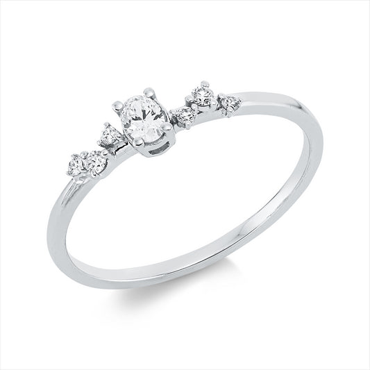 Ring 18 kt WG, 1 Oval 0,11 ct, TW-si, 6 Brill. 0,05 ct, TW-si