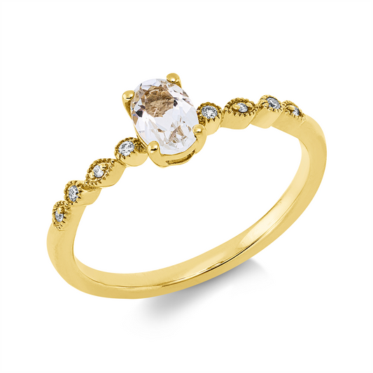 Ring 18 kt GG, 8 Brill. 0,03 ct, TW-si, 1 Amethyst 0,60 ct grün