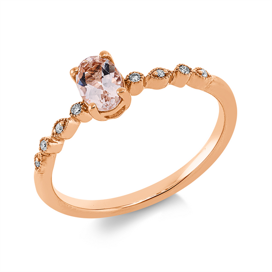 Ring 18 kt RG, 8 Brill. 0,03 ct, TW-si, 1 Morganit 0,60 ct pink
