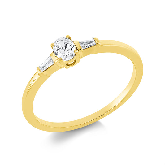 Ring 18 kt GG, 1 Oval 0,18 ct, TW-si, 2 Trap. 0,06 ct, TW-si