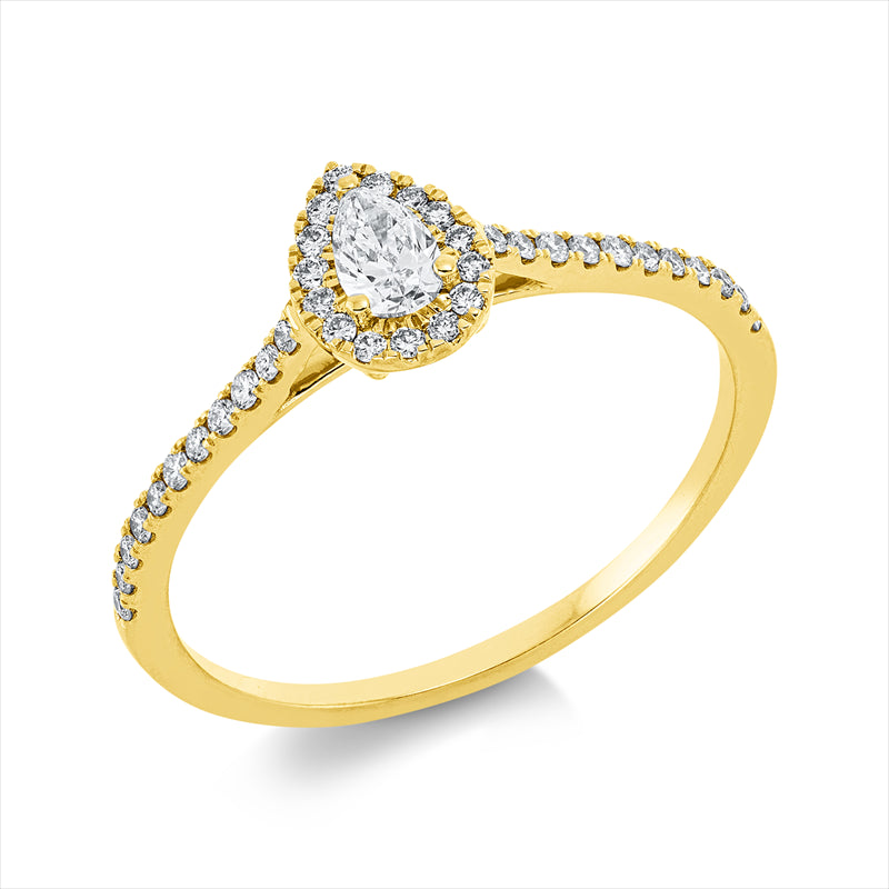 Ring 18 kt GG, 15 Brill. 0,06 ct, TW-si, 1 Tropfen 0,14 ct, TW-si, 22 Brill. 0,11 ct, TW-si