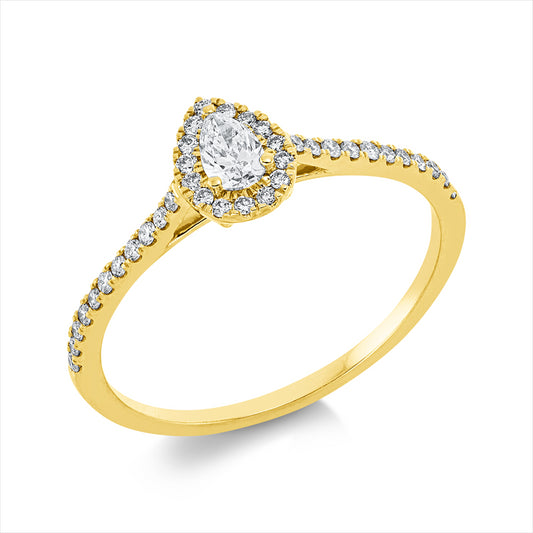 Ring 18 kt GG, 15 Brill. 0,06 ct, TW-si, 1 Tropfen 0,14 ct, TW-si, 22 Brill. 0,11 ct, TW-si