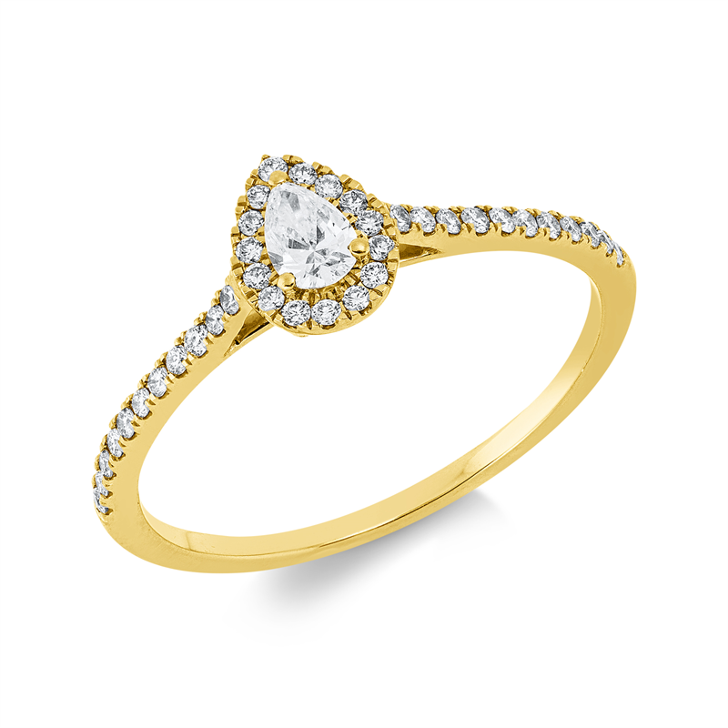 Ring 18 kt GG, 15 Brill. 0,06 ct, TW-si, 1 Tropfen 0,14 ct, TW-si, 22 Brill. 0,11 ct, TW-si