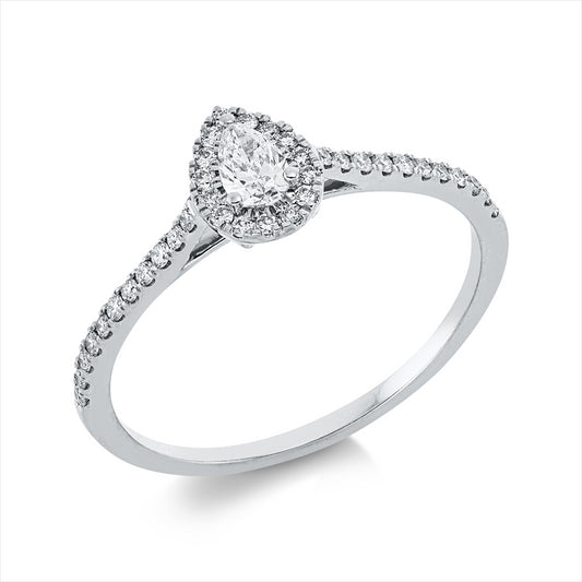 Ring 18 kt WG, 15 Brill. 0,06 ct, TW-si, 1 Tropfen 0,14 ct, TW-si, 22 Brill. 0,10 ct, TW-si