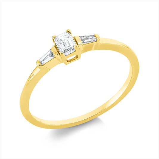 Ring 18 kt GG, 1 Sm.schliff 0,19 ct, TW-si, 2 Trap. 0,06 ct, TW-si