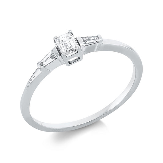 Ring 18 kt WG, 1 Sm.schliff 0,19 ct, TW-si, 2 Trap. 0,06 ct, TW-si