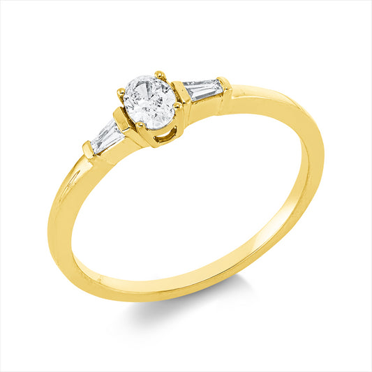 Ring 18 kt GG, 1 Oval 0,18 ct, TW-si, 2 Trap. 0,05 ct, TW-si