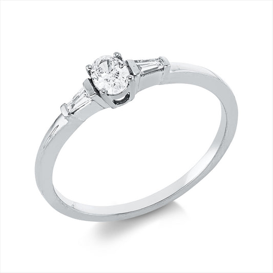 Ring 18 kt WG, 1 Oval 0,18 ct, TW-si, 2 Trap. 0,07 ct, TW-si