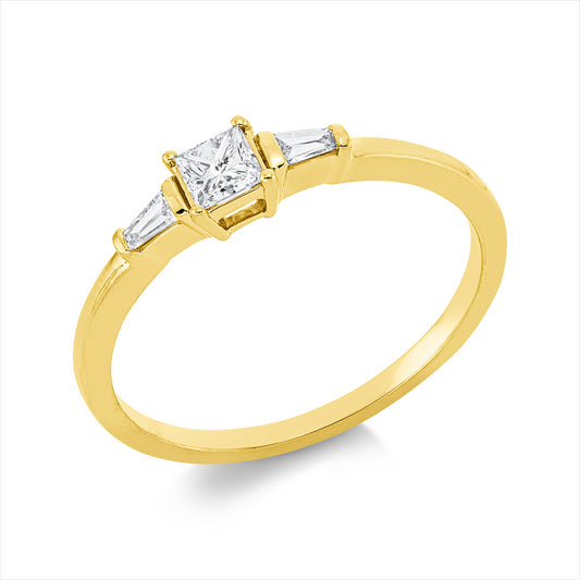 Ring 18 kt GG, 1 Princ. 0,19 ct, TW-si, 2 Trap. 0,07 ct, TW-si