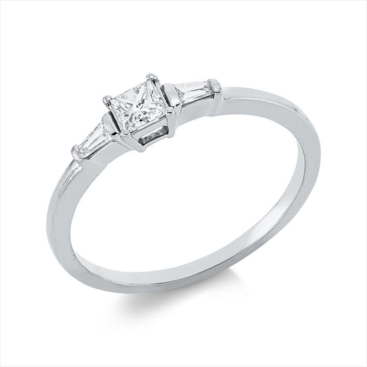 Ring 18 kt WG, 1 Princ. 0,21 ct, TW-si, 2 Trap. 0,06 ct, TW-si