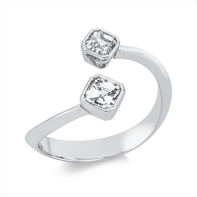 Ring 18 kt WG, 2 Assher 0,82 ct, F-vsi/si