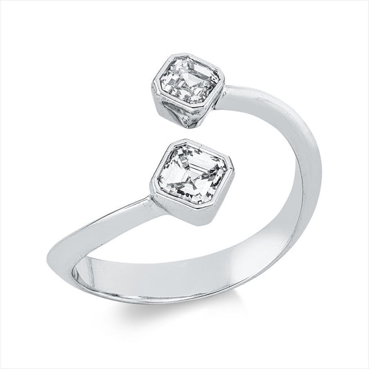 Ring 18 kt WG, 2 Assher 0,82 ct, F-vsi/si