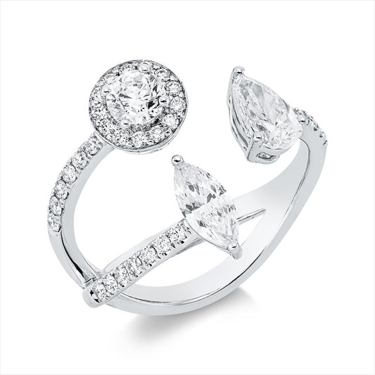 Ring 18 kt WG, 2 Fant-Schl. 0,65 ct, F-vsi/si, 33 Brill. 0,51 ct, F-vsi/si