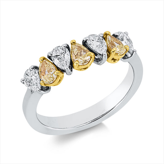 Ring 18 kt WG+GG, 4 Tropfen 0,54 ct, TW-vsi, 3 Tropfen 0,47 ct, gelb