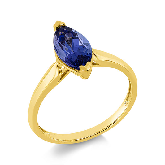 Ring 14 kt GG, 1 Tansanit 1,53 ct blau