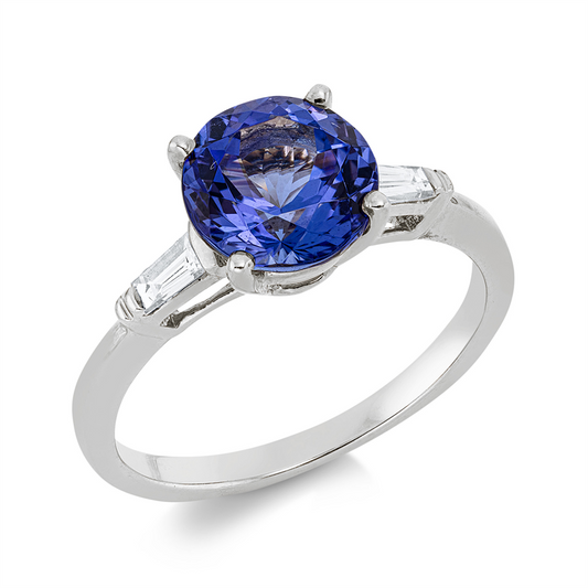 Ring 14 kt WG, 2 Bag. 0,23 ct, TW-si, 1 Tansanit 2,30 ct blau