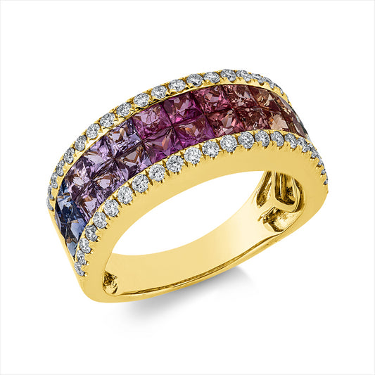 Ring 18 kt GG, 44 Brill. 0,42 ct, TW-si, 26 Saphire 2,95 ct fancy