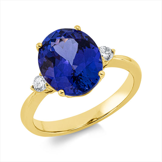 Ring 18 kt GG, 2 Brill. 0,16 ct, TW-si, 1 Tansanit 4,76 ct blau