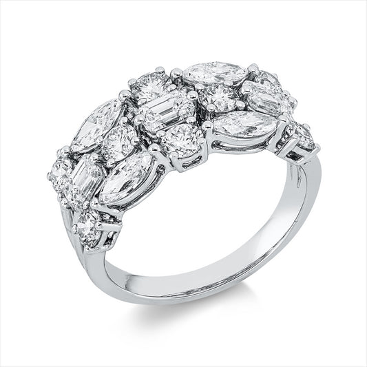 Ring 18 kt WG, 4 Nav. 0,74 ct, TW-si, 3 Sm.schliff 0,81 ct, TW-si, 8 Brill. 1,06 ct, TW-si