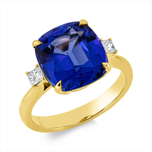 Ring 18 kt GG, 2 Princ. 0,17 ct, TW-si, 1 Tansanit 5,95 ct blau