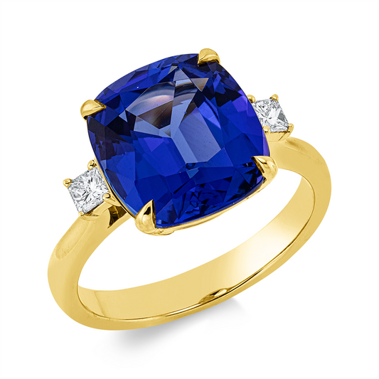 Ring 18 kt GG, 2 Princ. 0,17 ct, TW-si, 1 Tansanit 5,95 ct blau