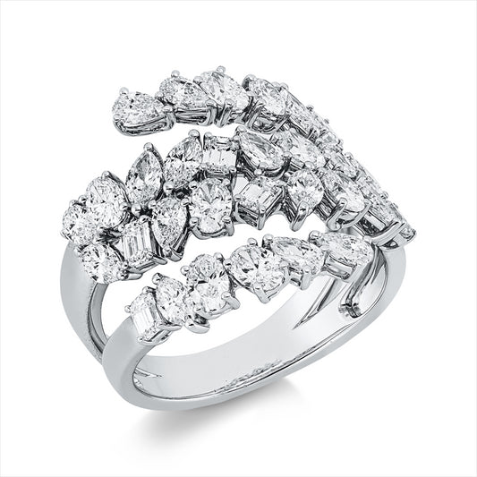 Ring 18 kt WG, 9 Oval 1,08ct, TW-si, 7 Sm.schliff 0,55ct, TW-si, 6 Nav.0,54ct, TW-si, 8 Tropfen 0,62ct, TW-si