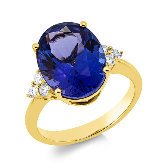 Ring 18 kt GG, 6 Brill. 0,21 ct, TW-si, 1 Tansanit 7,22 ct blau
