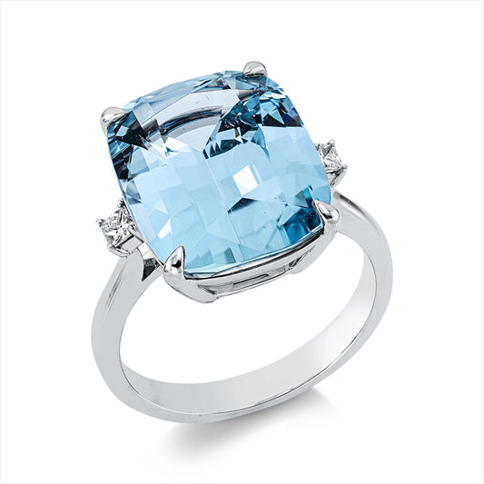 Ring 18 kt WG, 2 Princ. 0,12 ct, TW-si, 1 Aquamarin 8,79 ct blau