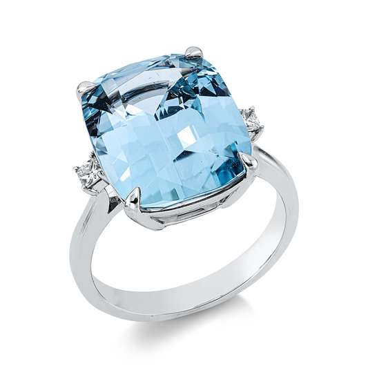 Ring 18 kt WG, 2 Princ. 0,12 ct, TW-si, 1 Aquamarin 8,79 ct blau
