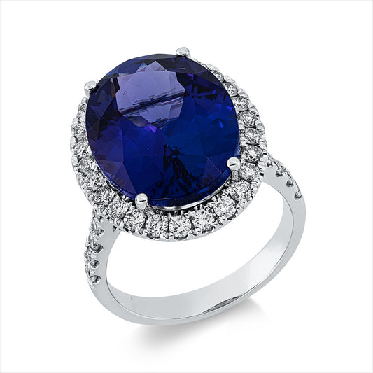 Ring 18 kt WG, 40 Brill. 0,92 ct, TW-si, 1 Tansanit 12,19 ct blau