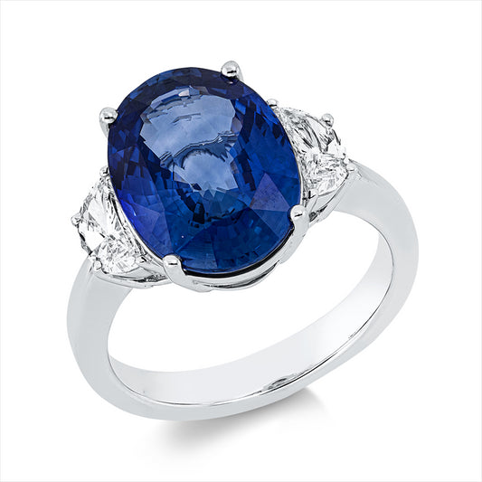 Ring 18 kt WG, GRS 2025-078742, 2 Fant-Schl. 0,57 ct, TW-si, 1 Saphir 7,04 ct blau