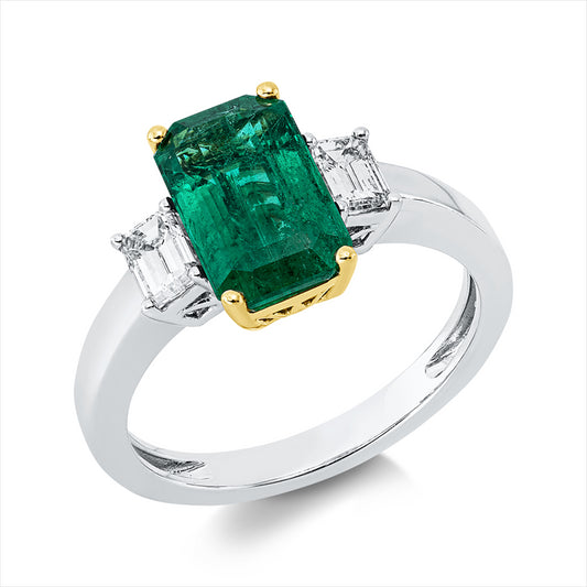 Ring 950 Pt GP, 2 Sm.schliff 0,45 ct, TW-vsi, 1 Smaragd 2,44 ct grün