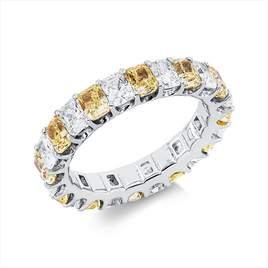Ring 18 kt WG+GG, 12 Radiant 2,23 ct, D/TW-vvs/vs, 12 Radiant 2,87 ct, gelb-vs1