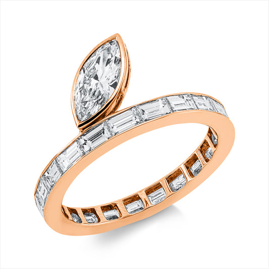 Ring 18 kt RG, GIA 6511339543, 1 Nav. 0,51 ct, W-vvs2, 21 Bag. 1,65 ct, D/TW-vsi/si