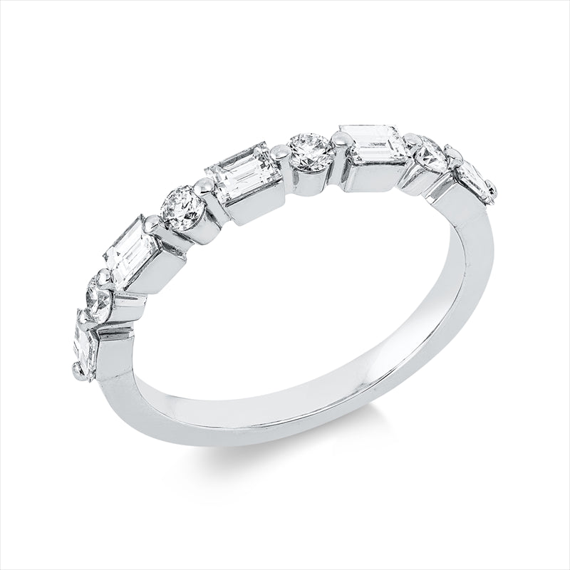 Ring 18 kt WG, 5 Bag. 0,54 ct, TW-vsi, 4 Brill. 0,20 ct, TW-si