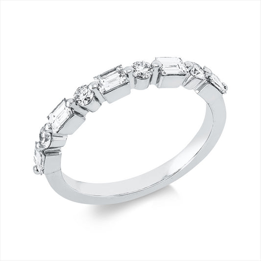 Ring 18 kt WG, 5 Bag. 0,54 ct, TW-vsi, 4 Brill. 0,20 ct, TW-si