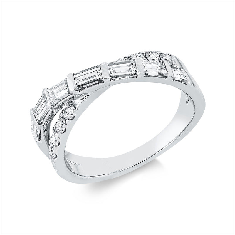 Ring 18 kt WG, 7 Bag. 0,90 ct, TW-vsi/si, 8 Brill. 0,23 ct, TW-vsi/si