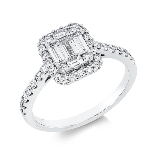 Ring 18 kt WG, 4 Bag. 0,19 ct, TW-vsi/si, 1 Bag. 0,20 ct, TW-vsi, 38 Brill. 0,43 ct, TW-si