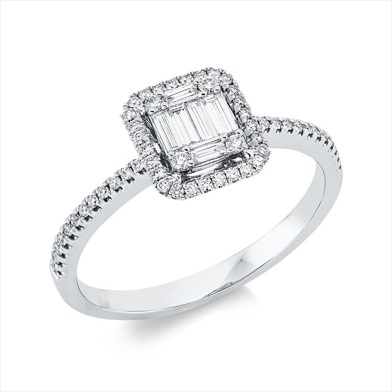 Ring 18 kt WG, 6 Bag. 0,13 ct, TW-vsi, 56 Brill. 0,18 ct, TW-si