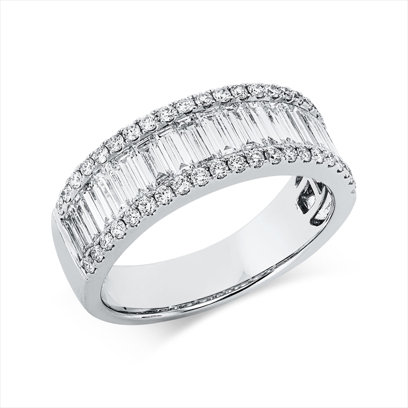 Ring 18 kt WG, 17 Bag. 1,28 ct, TW-vsi, 42 Brill. 0,34 ct, TW-si