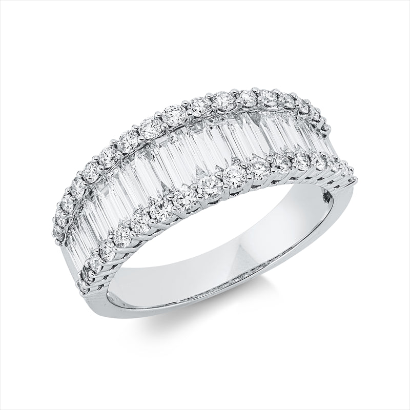 Ring 18 kt WG, 21 Bag. 0,91 ct, TW-vsi, 34 Brill. 0,58 ct, TW-si