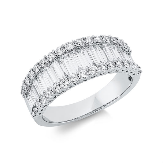 Ring 18 kt WG, 21 Bag. 0,91 ct, TW-vsi, 34 Brill. 0,58 ct, TW-si