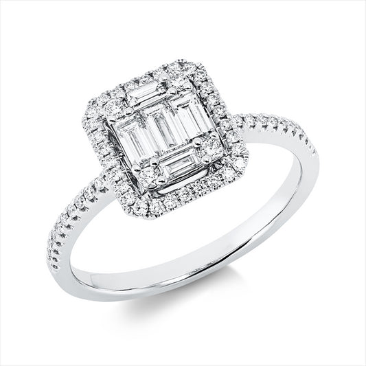 Ring 18 kt WG, 5 Bag. 0,40 ct, TW-vsi, 54 Brill. 0,23 ct, TW-si