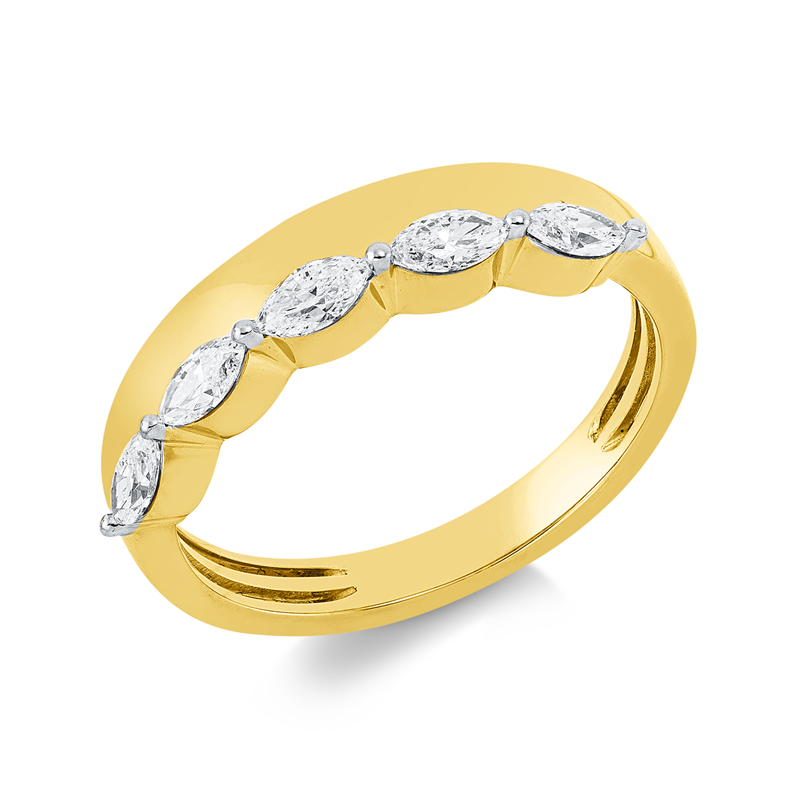 Ring 14 kt GG+WG, 5 Nav. 0,46 ct, TW-si
