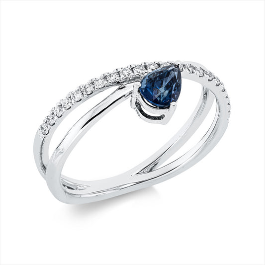 Ring 18 kt WG, 22 Brill. 0,16 ct, TW-si, 1 Saphir 0,50 ct blau