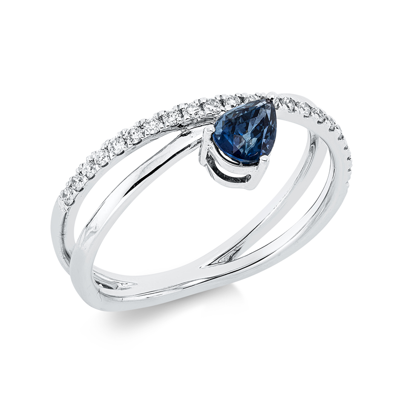 Ring 18 kt WG, 22 Brill. 0,16 ct, TW-si, 1 Saphir 0,50 ct blau