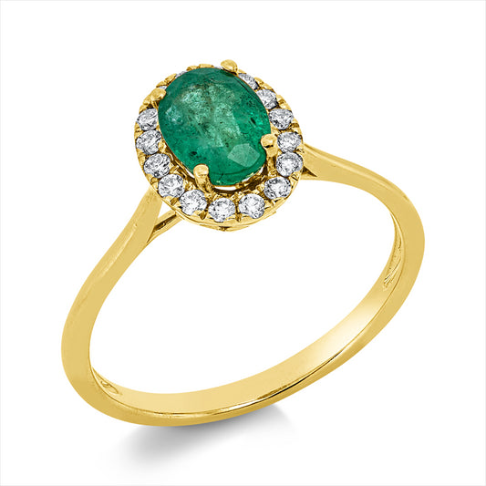 Ring 18 kt GG, 16 Brill. 0,16 ct, TW-si, 1 Smaragd 0,86 ct grün